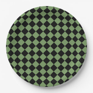Green Black Schachbrett Diamond Pattern Pappteller