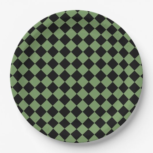 Green Black Schachbrett Diamond Pattern Pappteller (Vorderseite)