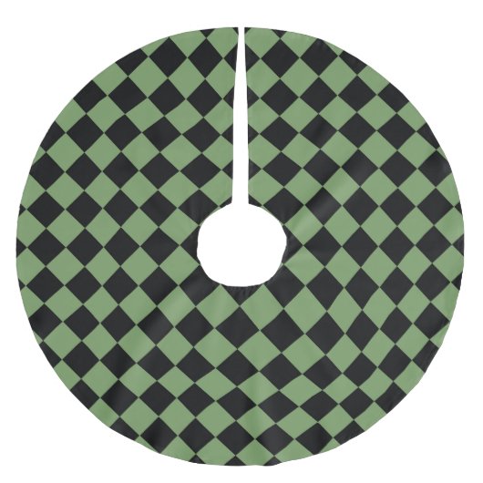 Green Black Schachbrett Diamond Pattern Polyester Weihnachtsbaumdecke (Vorderseite)