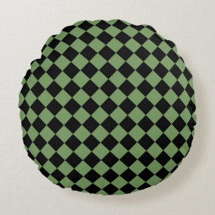 Green Black Schachbrett Diamond Pattern Rundes Kissen