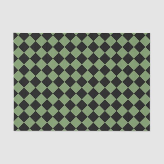 Green Black Schachbrett Diamond Pattern Seidenpapier (Vorderseite)