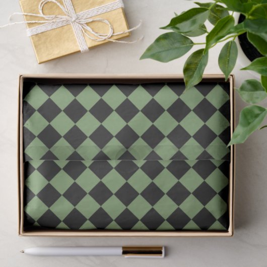 Green Black Schachbrett Diamond Pattern Seidenpapier (Geschenk)