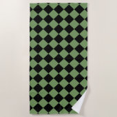 Green Black Schachbrett Diamond Pattern Strandtuch (Vorderseite)