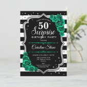 Green Black Silver Überraschung 50. Geburtstag Einladung (Stehend Vorderseite)