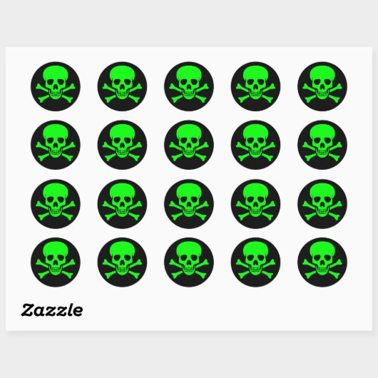 Green & Black Skull & Crossbones Sticker (Blatt)