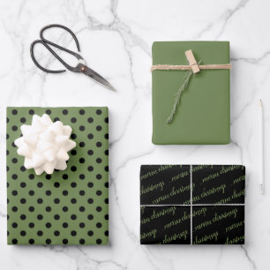 Green Black Small Polka Dot Frohe Weihnachten Geschenkpapier Set