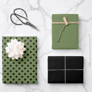 Green Black Small Polka Dot Muster Geschenkpapier Set