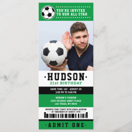 Green Black Soccer Ticket Geburtstagsparty Foto Einladung