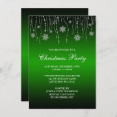 Green Black Sparkle Snowflakes Weihnachts-Party Einladung (Vorne/Hinten)