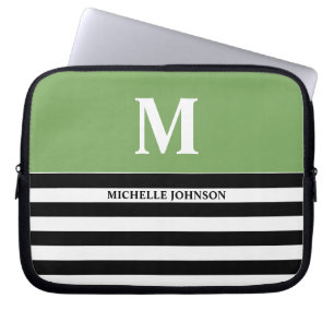 Green Black Striped Laptop Case für Frauen oder Mä