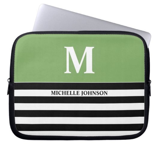 Green Black Striped Laptop Case für Frauen oder Mä (Vorderseite)
