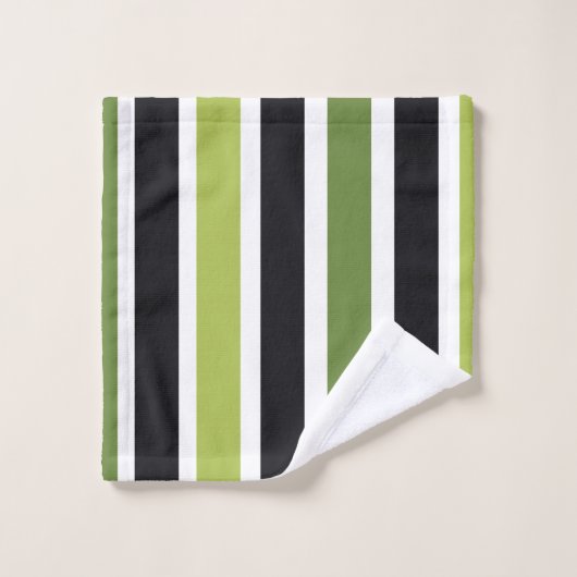 Green Black Stripes Badhandtuch Set (Waschlappen)