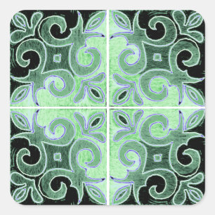Green Black Swirl Inspiriert von Portugiesisch Azu Quadratischer Aufkleber