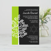 Green Black Tree of Life Bar Mitzvah Einladungen (Stehend Vorderseite)