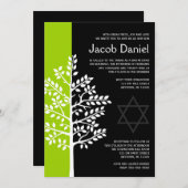 Green Black Tree of Life Bar Mitzvah Einladungen (Vorne/Hinten)