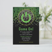 Green Black Video Game Gamer Bar Mitzvah Begleitkarte (Stehend Vorderseite)