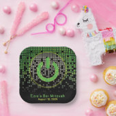Green Black Video Game Gamer Bar Mitzvah Pappteller (Party)