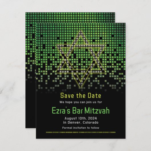 Green Black Video Game Gamer Bar Mitzvah Save The Date (Vorne/Hinten)