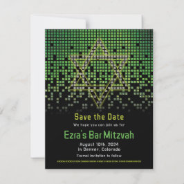Green Black Video Game Gamer Bar Mitzvah Save The Date