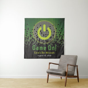 Green Black Video Game Gamer Bar Mitzvah Wandteppich