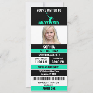 Green Black Volleyball Ticket Geburtstag Foto Einladung