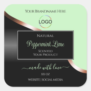 Green Black Wavy Rose Gold mit Logo-Produktkennzei Quadratischer Aufkleber