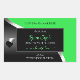 Green Black Wavy Silver Niedlich Hearts Product La Rechteckiger Aufkleber