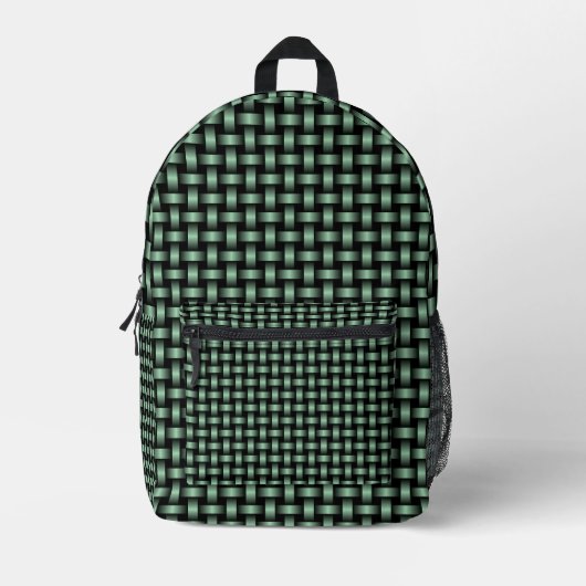 Green Black Weave Pattern Bedruckter Rucksack (Vorderseite)