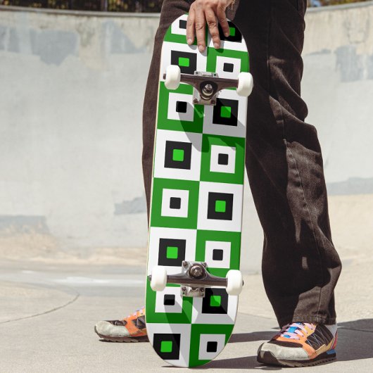 Green Black White Checkered Squares Pattern Skateboard