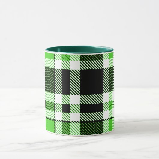 Green Black White Flannel Tartan Pattern Design Tasse (Zentrum)