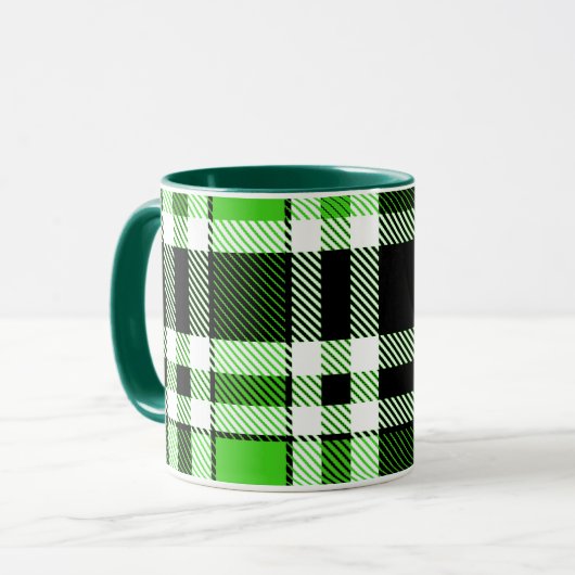 Green Black White Flannel Tartan Pattern Design  Tasse (Vorderseite Links)