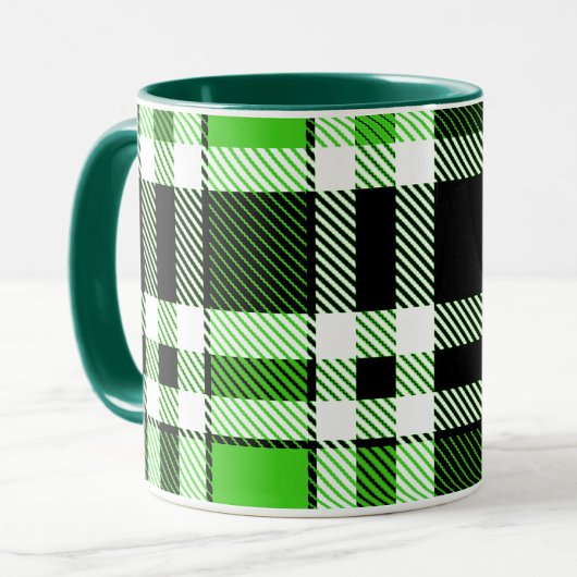 Green Black White Flannel Tartan Pattern Design  Tasse