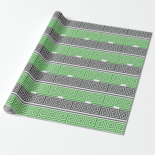 Green Black White Greek Key Fret Pattern Design  Geschenkpapier (Ungerollt)