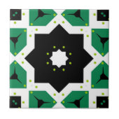 Green Black White Moroccan Mosaic Geometric Fliese (Vorderseite)