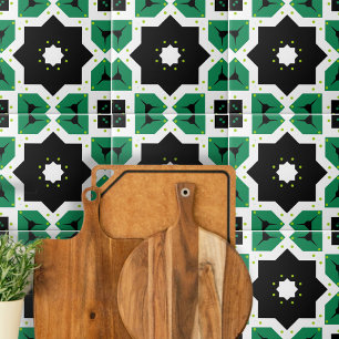 Green Black White Moroccan Mosaic Geometric Fliese