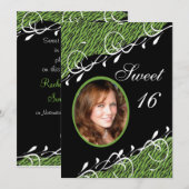 Green & Black Zebra Print Sweet 16 Einladung (Vorne/Hinten)