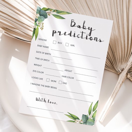 Green Blätter Baby Shower Baby Predictions Card