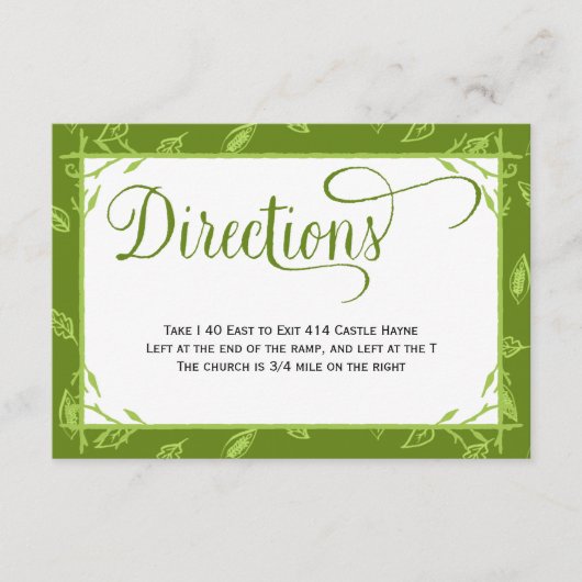 Green Blätter Country Wedding Directions Card Begleitkarte (Vorderseite)