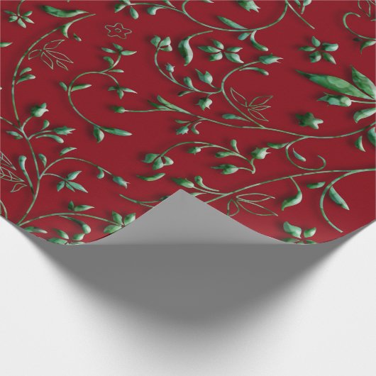 Green Blätter Damaskus on Red Geschenkpapier (Ecke)