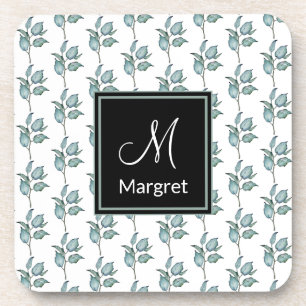 Green Blätter Garden Pattern Monogram personalisie Getränkeuntersetzer
