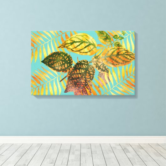 Green Blätter Gold-Blätter Leinwanddruck (Insitu (Holzboden))