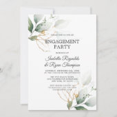 Green Blätter Gold Watercolor ENGAGEMENT PARTEI Einladung (Vorderseite)