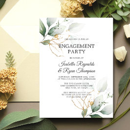 Green Blätter Gold Watercolor ENGAGEMENT PARTEI Einladung
