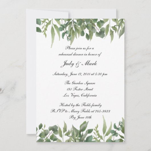 Green Blätter Green Foliage Probe Dinner Einladung (Vorderseite)