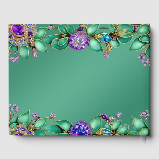 Green Blätter Lila Gemstones Gästebuch (Rückseite)