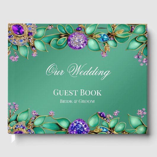 Green Blätter Lila Gemstones Gästebuch (Vorderseite)