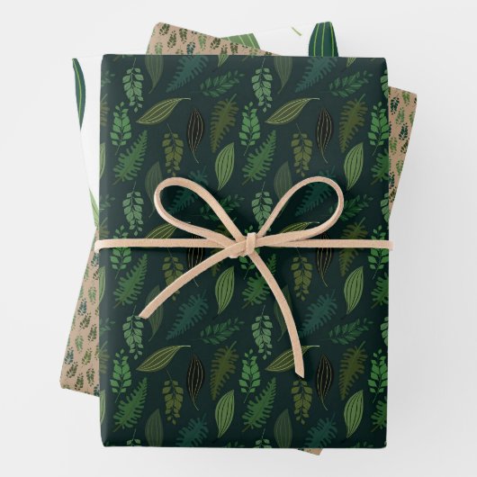 Green Blätter Muster Wrapping Paper Set (Beispiel)