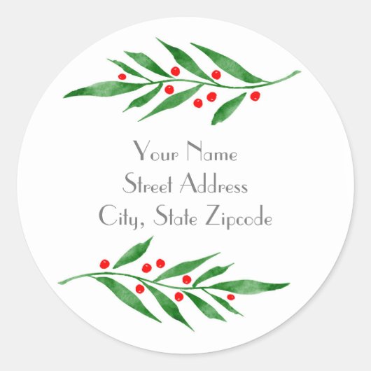 "Green Blätter Red Berries" Runder Aufkleber (Vorderseite)