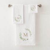 Green Blätter Wappen Gold Monogram Badhandtuch Set (Insitu)