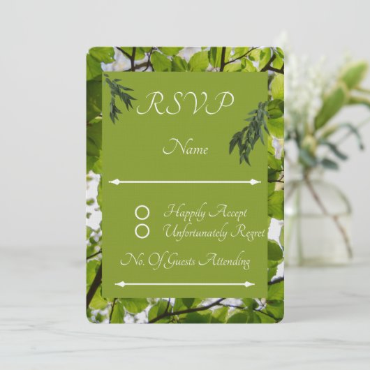 Green Blätter Wedding Rounded UAWG Response Card (Stehend Vorderseite)